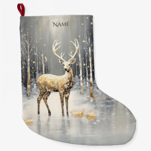 Gold Christmas Reindeer Holiday Stocking