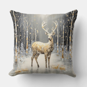 Gold Christmas Reindeer Holiday Throw Pillow