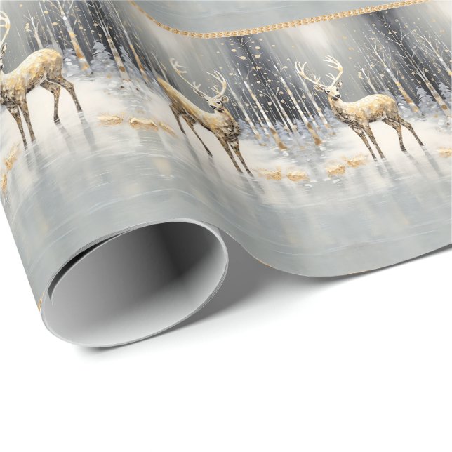 Gold Christmas Reindeer Holiday Wrapping Paper (Roll Corner)