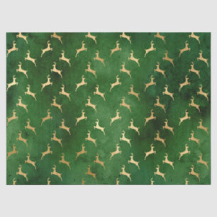 Gold Christmas Reindeer on Green Decoupage Tissue Paper