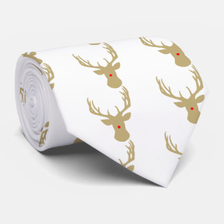 Gold Christmas reindeer with a red nose tie