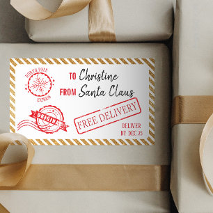 Gold Christmas Santa Gift North Pole Delivery  Rectangular Sticker