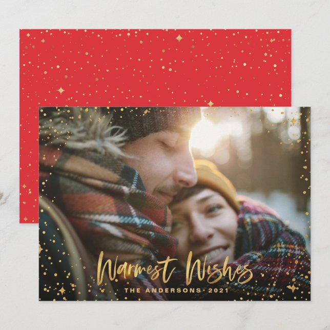 Gold Christmas season's greetings stars 1 photo Holiday Card (Front/Back)