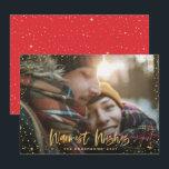 Gold Christmas season's greetings stars 1 photo Holiday Card<br><div class="desc">Gold stars Season's greetings Christmas 1 photo holiday card. With a script text and gold effect design,  red back ground color can be change to suit your style.</div>