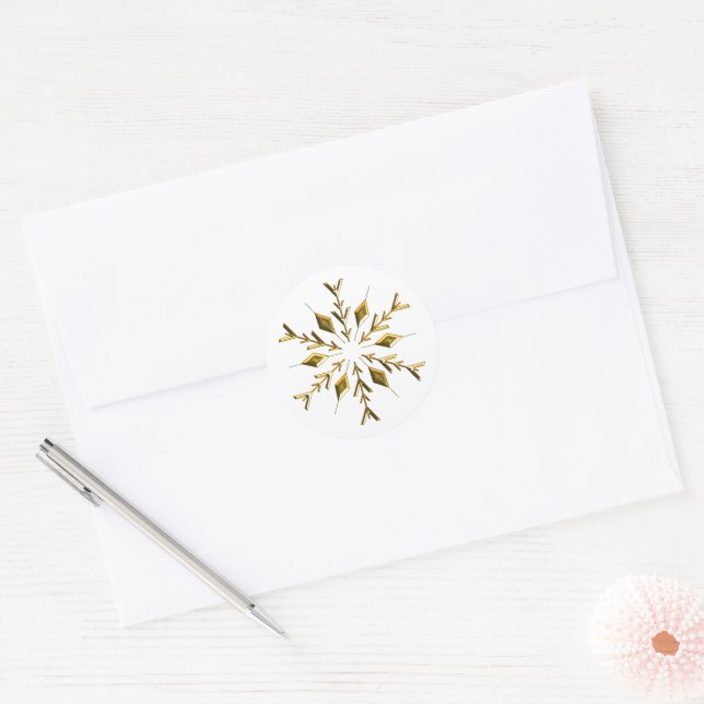 Gold Christmas Snowflake  Classic Round Sticker (Envelope)