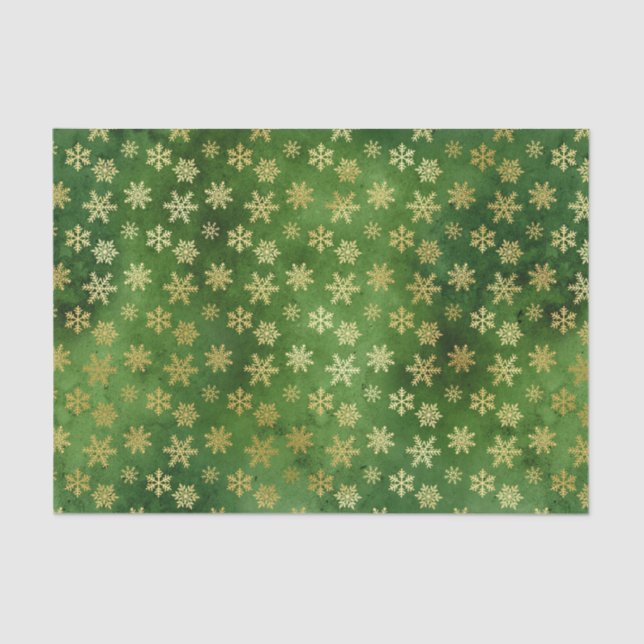 Gold Christmas Snowflakes on Green Tissue Paper (Front)