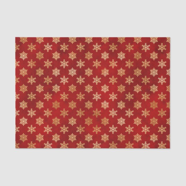 Gold Christmas Snowflakes on Red Tissue Paper (Front)
