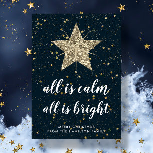 Gold Christmas Star   All Is Bright Family  Holiday Card