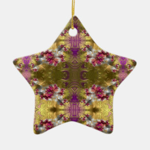 ~ Gold Christmas Star Fractal ~ Ceramic Tree Decoration
