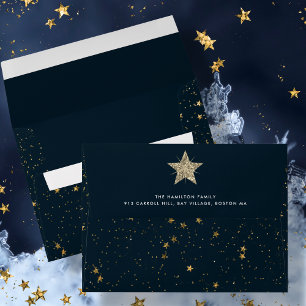 Gold Christmas Star Navy Blue Envelope