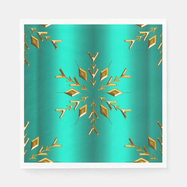 Gold Christmas Star on Teal Napkin (Front)