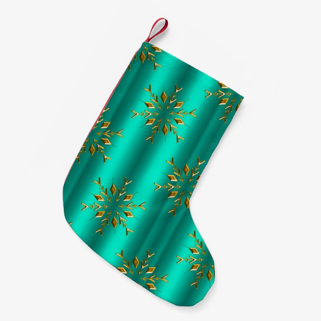 Gold Christmas Star on Teal Small Christmas Stocking (Front (Hanging))