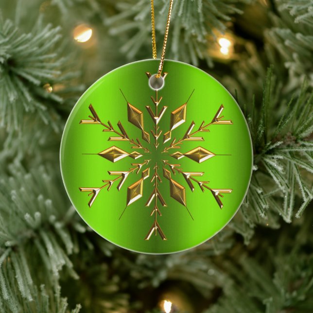 Gold Christmas Star Snowflake Green Christmas Ceramic Tree Decoration (Tree)