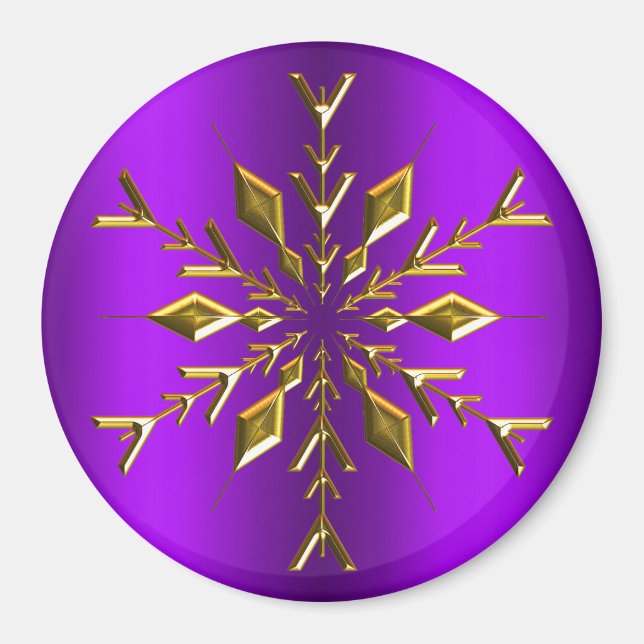 Gold Christmas Star Snowflake on Purple Christmas Magnet (Front)