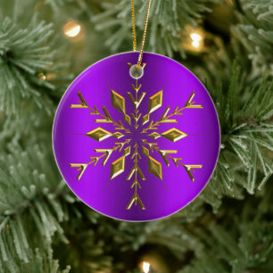 Gold Christmas Star Snowflake Purple Christmas Ceramic Tree Decoration