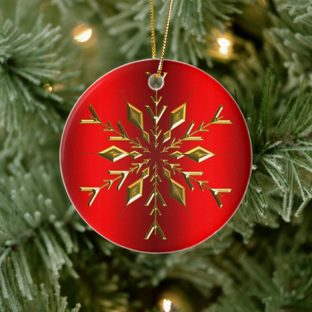 Gold Christmas Star Snowflake Red Christmas Ceramic Tree Decoration (Tree)