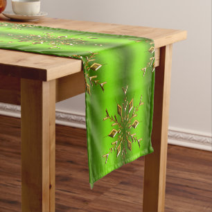 Gold Christmas Stars Green Christmas Short Table Runner