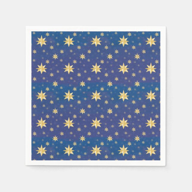 Gold Christmas Stars On Blue  Napkin (Front)