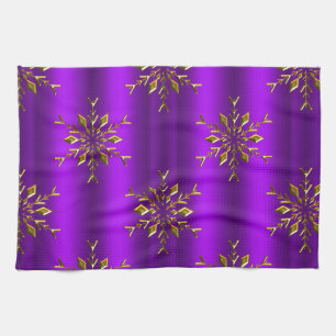 Gold Christmas Stars on Purple Christmas Tea Towel