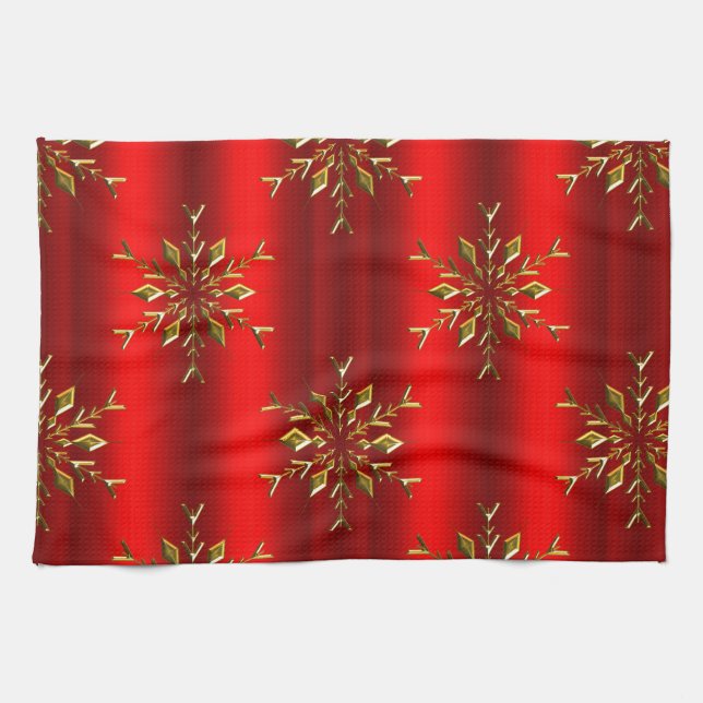 Gold Christmas Stars on Red Christmas Tea Towel (Horizontal)