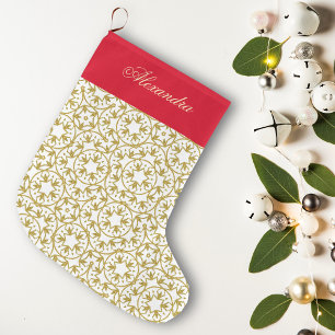 Gold Christmas Stars Pattern Yellow Personalized  Large Christmas Stocking