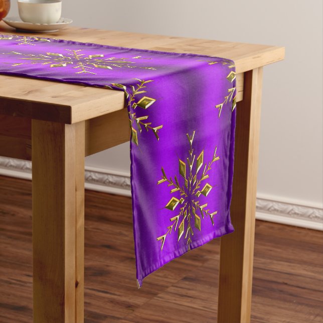 Gold Christmas Stars Purple Christmas Short Table Runner (In Situ)