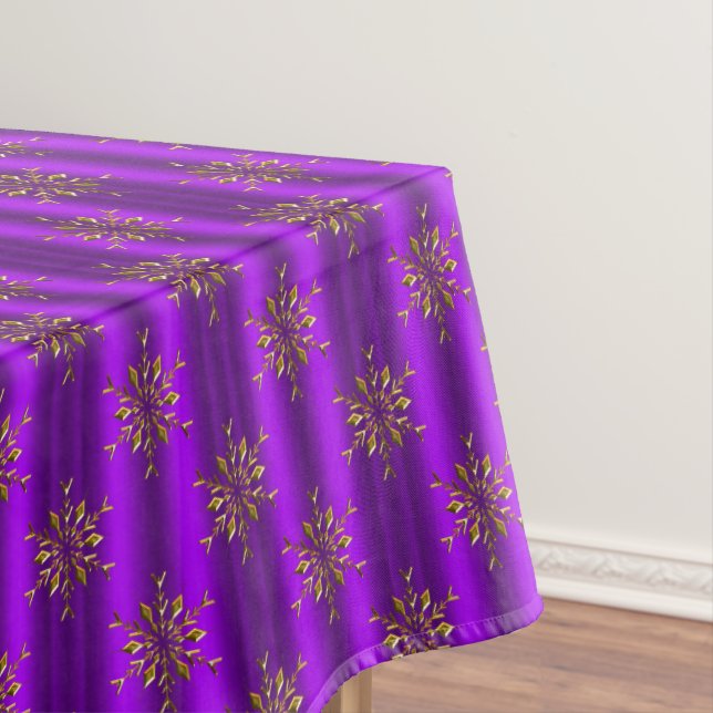 Gold Christmas Stars Purple Christmas Tablecloth (In Situ)