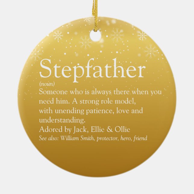 Gold Christmas Stepfather Stepdad Definition Ceramic Tree Decoration (Back)