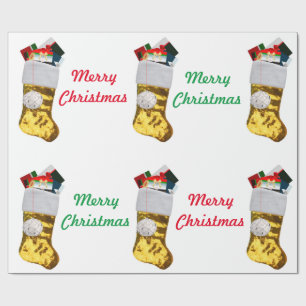 Gold Christmas Stocking Wrapping Paper