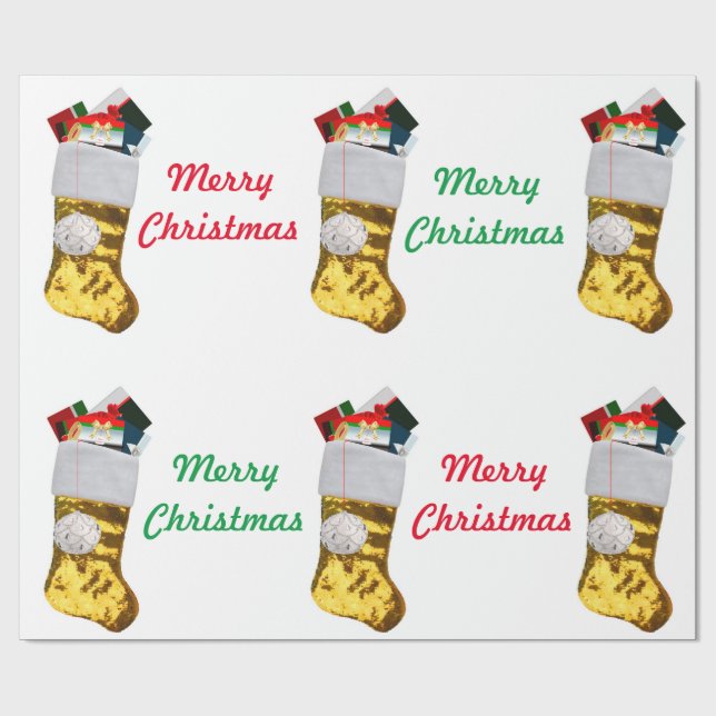 Gold Christmas Stocking Wrapping Paper (Flat)