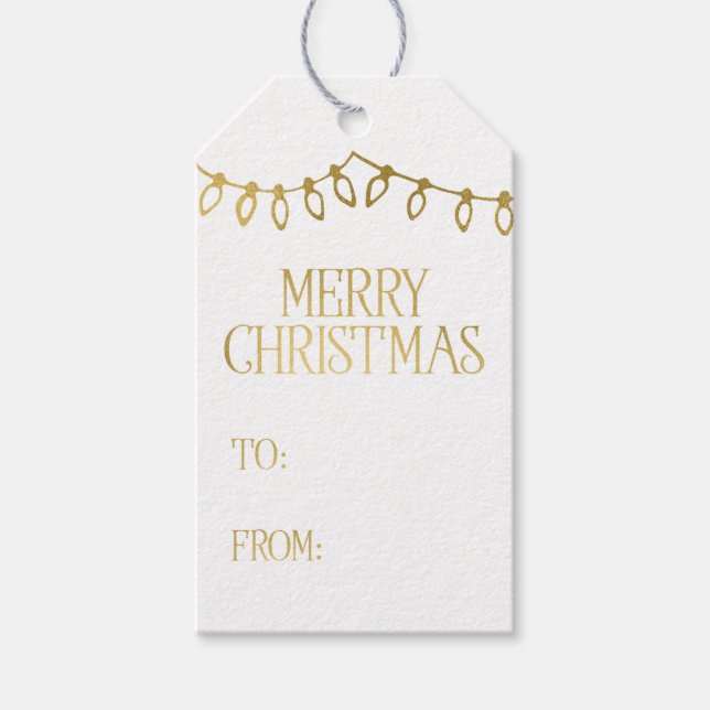 Gold Christmas String Lights Gift Tags (Front)