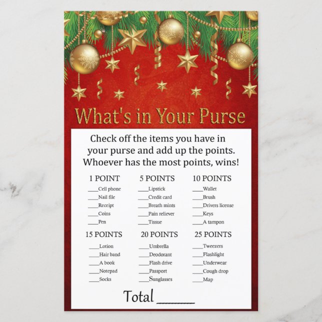 gold christmas toy What's in your purse game (Front)