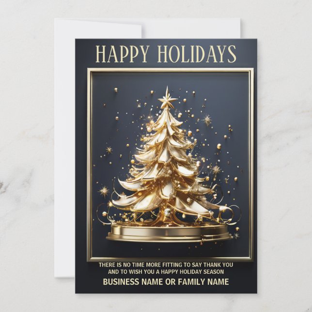 Gold christmas tree 3D business greetings year end Holiday Card (Front)
