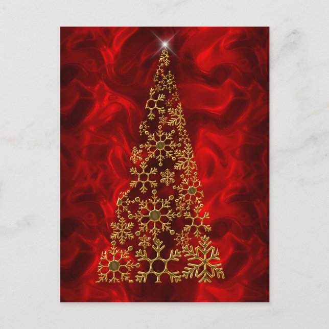 Gold Christmas Tree and Red Contemporary Christmas Holiday Postcard (Front)