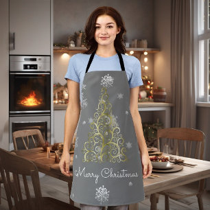 Gold Christmas Tree and Snowflakes Apron