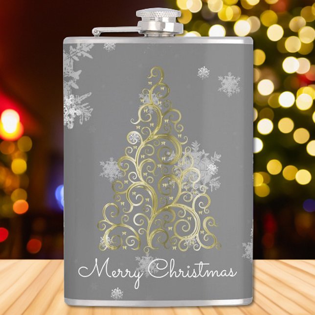 Gold Christmas Tree and Snowflakes Flask (Gold Christmas Tree and Snowflakes Flask)