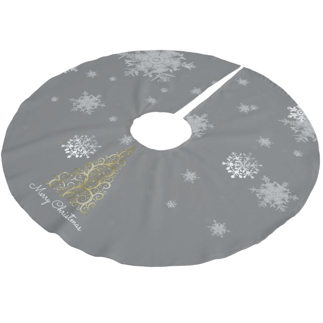 Gold Christmas Tree and Snowflakes Tree Skirt (Angled)
