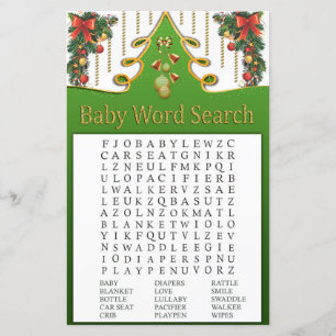 Gold christmas tree Baby Shower Word Search Game