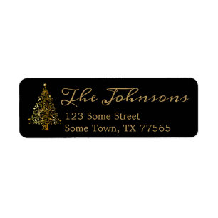 Gold Christmas Tree Black Return Address Label