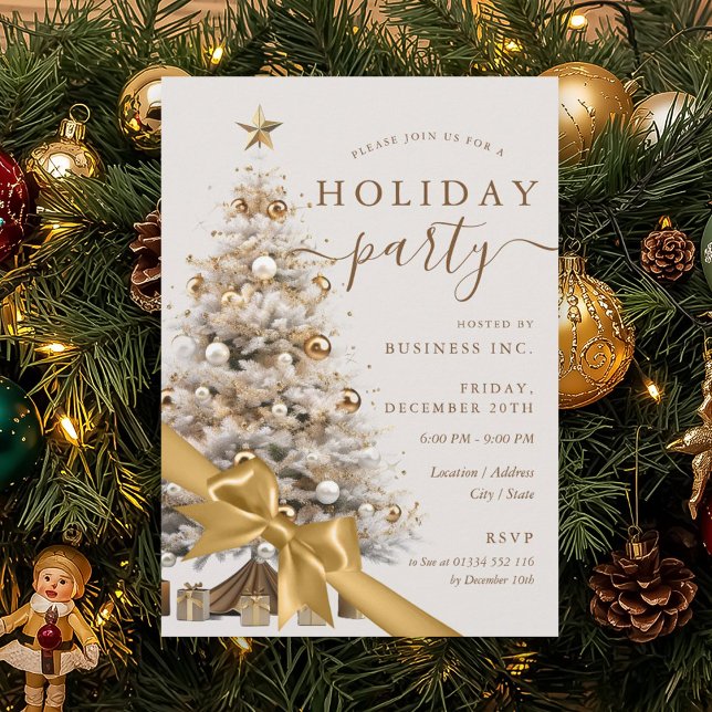 Gold Christmas Tree Bow Corporate Holiday Party  Invitation (Gold Christmas Tree Bow Corporate Holiday Party Invitation)
