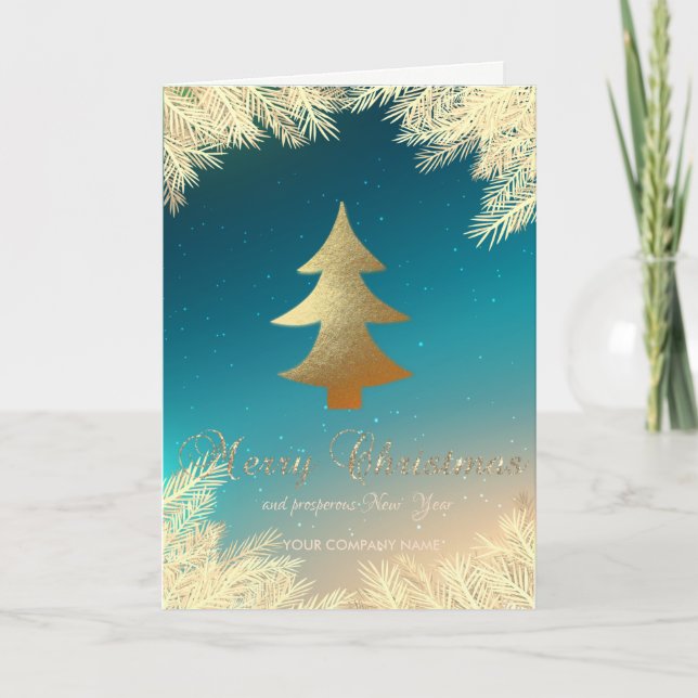 Gold Christmas Tree,Branches Corporate Holiday Card (Front)