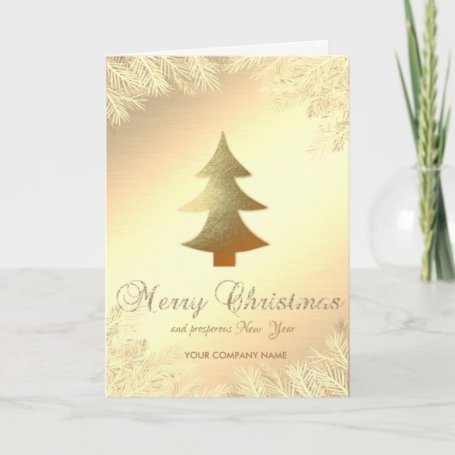 Gold  Christmas Tree,Branches ,Corporate Holiday Card (Front)