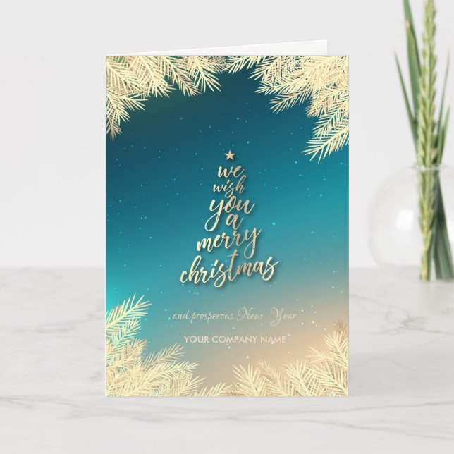 Gold Christmas Tree,Branches We Wish You Corporate Holiday Card (Front)