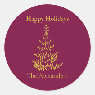 Gold Christmas Tree Classic Round Sticker