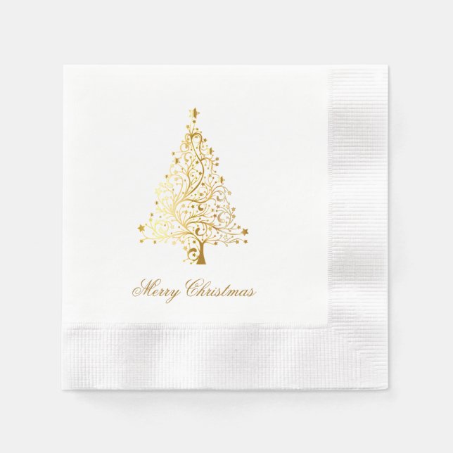 Gold Christmas Tree Coined Cocktail Napkins (Front)