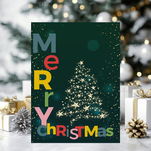 Gold Christmas Tree Colourful Merry Christmas Holiday Card