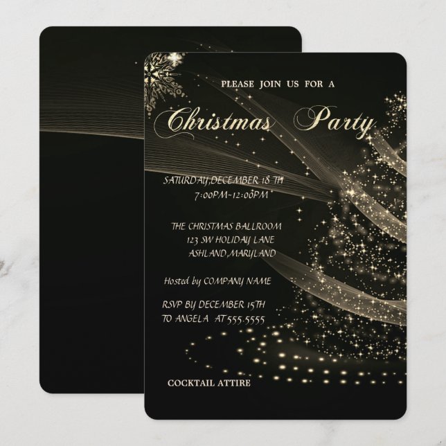 Gold Christmas Tree, Corporate Christmas Party Invitation (Front/Back)