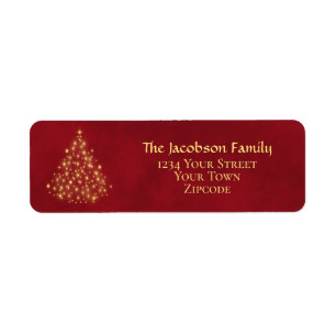 Gold Christmas Tree Crimson Red Return Address