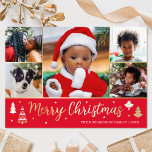 Gold Christmas Tree Custom Photo Red Luxury Foil Holiday Card<br><div class="desc">Spread the Holiday cheer with luxury gold foil Christmas cards! Six personalised photos along with your family name and a greeting on the back. This custom design features decorative trees and stars, with the words 'Merry Christmas' in festive script lettering. Perfect for photos of kids, family, friends and pets. Colours:...</div>