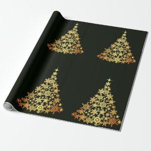 Gold Christmas Tree Dark Green Wrapping Paper